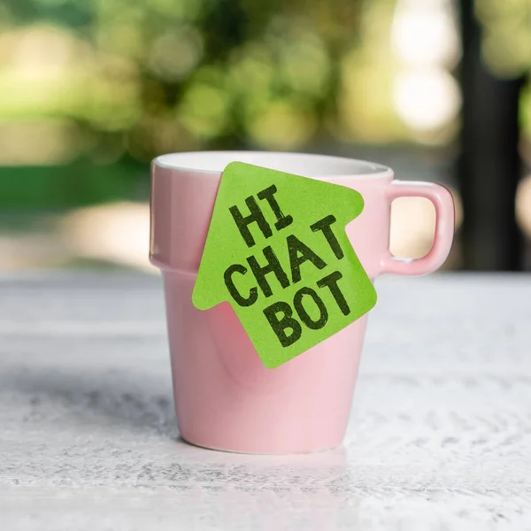 手書きテキスト Hichat Bot Concept意味送信されたメッセージに答えるロボットマシンへの挨拶 — ストック写真