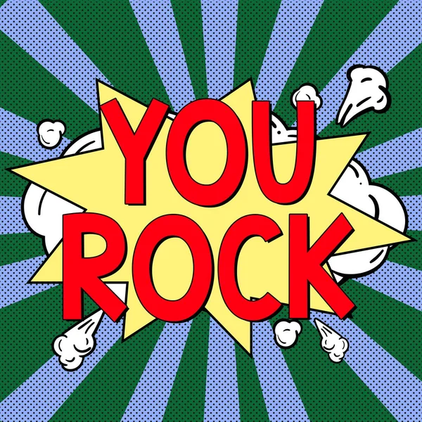 Szöveg Jel Mutatja Meg Rock Üzleti Kirakat Szleng Kifejezés Dicséret — Stock Fotó