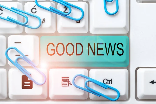 Hand Writing Sign Good News Business Overview Someone Something Positive — Stock Photo, Image