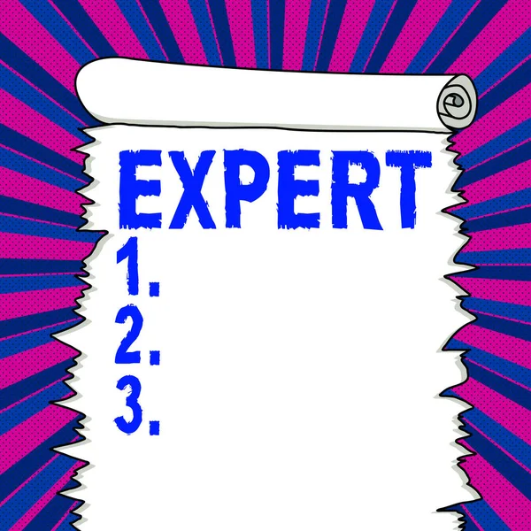 Text caption presenting Expert, Concept meaning person who is very knowledgeable about or skilful in particular area