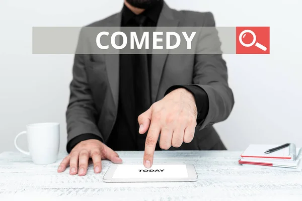 Leyenda Conceptual Comedia Enfoque Empresarial Programa Divertido Humor Medio Divertido —  Fotos de Stock