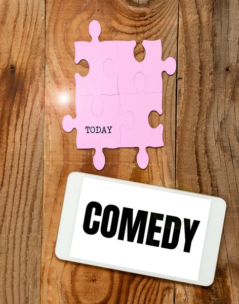 Cartel Escritura Mano Comedia Palabra Escrito Divertido Programa Humorístico Divertido —  Fotos de Stock