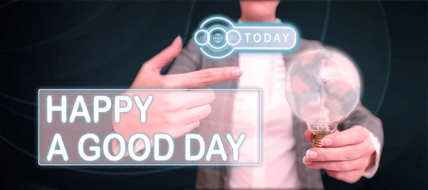 Znak Tekstowy Pokazujący Szczęśliwy Dzień Dobry Pomysł Biznes Najlepsze Życzenia — Zdjęcie stockowe