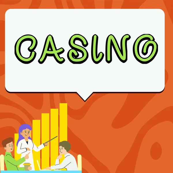 テキストカジノを表示するライティング ビジネスは特にルーレットとカードゲームがプレイされる建物を紹介します — ストック写真