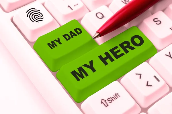 Text Sign Showing Dad Hero Word Admiration Your Father Love — Stock Photo, Image