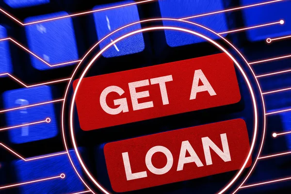 Text Sign Showing Get Loan Word Written Mount Money Borrowed — Stock Photo, Image