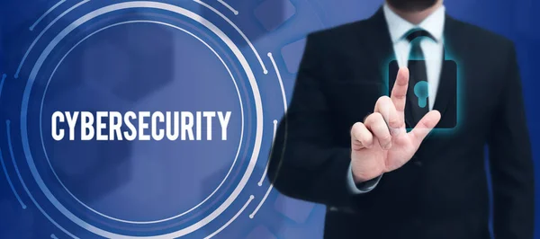 Handschriftlicher Text Cybersecurity Geschäftskonzept Stand Des Schutzes Vor Illegaler Nutzung — Stockfoto
