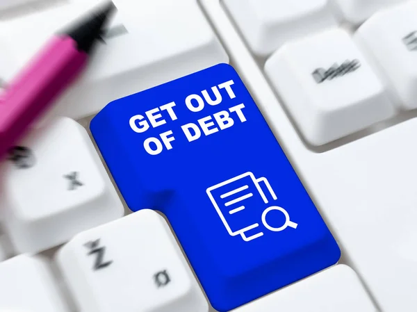 Podpis Tekstowy Przedstawiający Get Out Debt Word Wpisany Żadnych Perspektywach — Zdjęcie stockowe