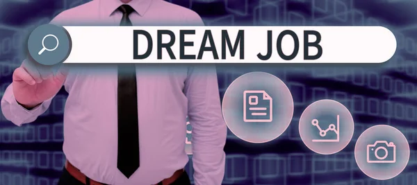 Conceptual Caption Dream Job Business Idea Act Paid Salary Giving — Fotografia de Stock
