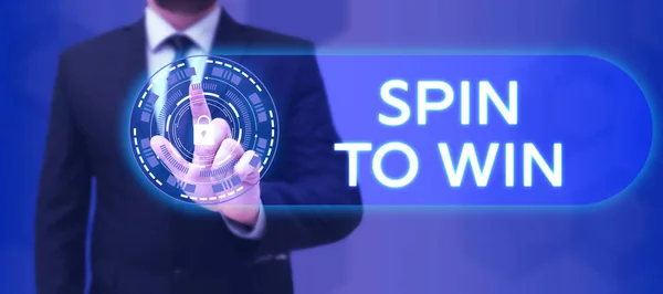 Znak Tekstowy Pokazujący Spin Win Przegląd Biznesowy Wypróbuj Swoje Szczęście — Zdjęcie stockowe