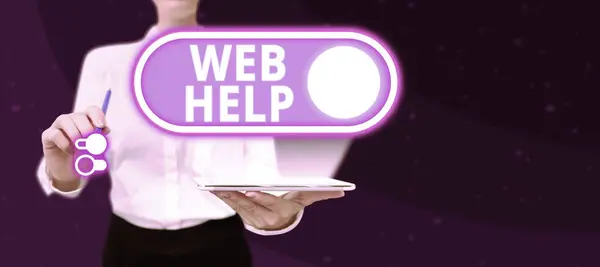 通过计算机显示Web Help Business Showcase Procedural Reference Information Delivered Computer — 图库照片