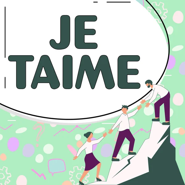 概念展示Je Taime商业综述用法语表达我爱你的话语 — 图库照片