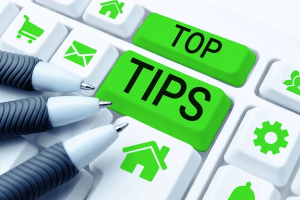 Text Sign Showing Top Tips Concept Meaning Small Particularly Useful — Stockfoto
