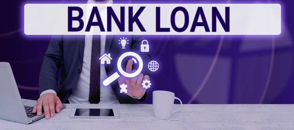 Text Skylt Som Visar Bank Loan Business Approach Ett Belopp — Stockfoto