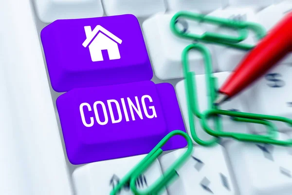 Conceptual Display Coding Pendekatan Bisnis Menetapkan Kode Untuk Sesuatu Untuk — Stok Foto