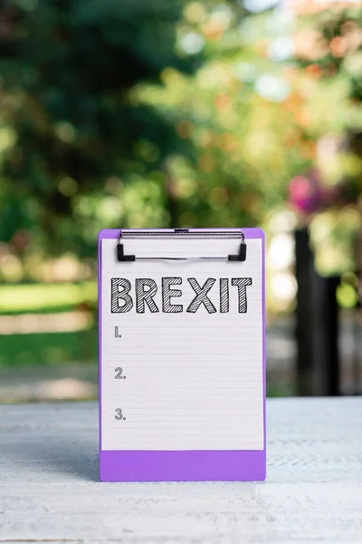 Mão Escrita Sinal Brexit Conceito Que Significa Termo Saída Potencial — Fotografia de Stock