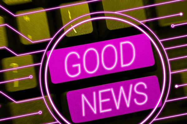 Text Sign Showing Good News Word Someone Something Positive Encouraging — Stock Photo, Image