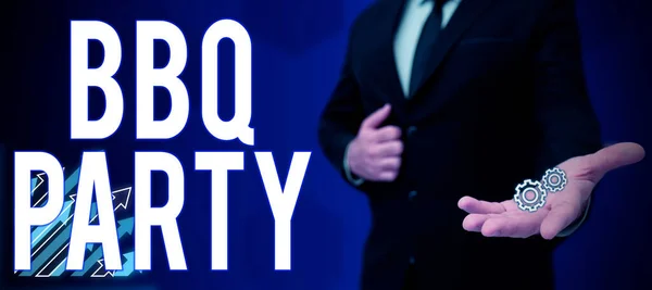 Text Zeigt Inspiration Bbq Party Geschäftsidee Der Regel Freien Durch — Stockfoto