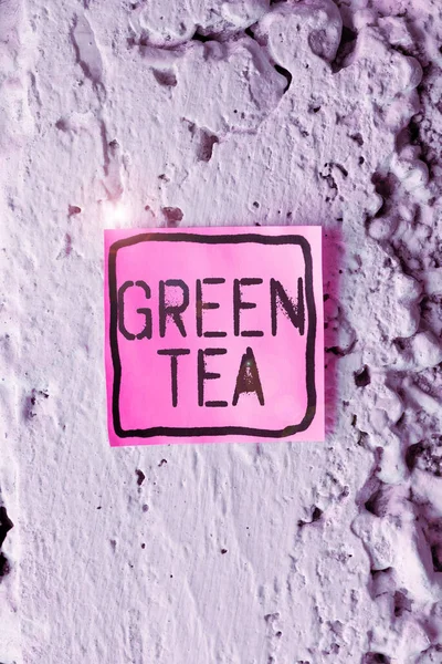 Exposição Conceitual Chá Verde Palavra Escrito Sobre Tipo Chá Que — Fotografia de Stock