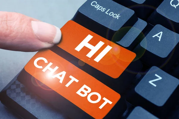 Legenda Conceitual Chat Bot Visão Geral Negócio Saudação Máquina Robô — Fotografia de Stock