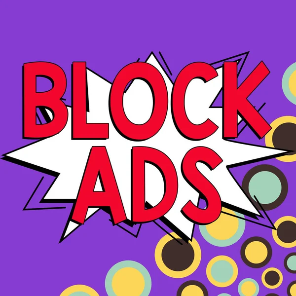 Text Caption Presenting Block Ads Conceptual Photo Program Remove Different — Fotografia de Stock
