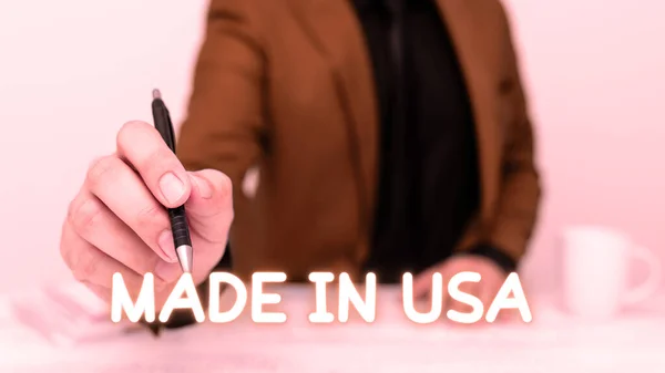 Pisanie Wyświetlanie Tekstu Made Usa Concept Oznaczające Amerykańską Markę United — Zdjęcie stockowe