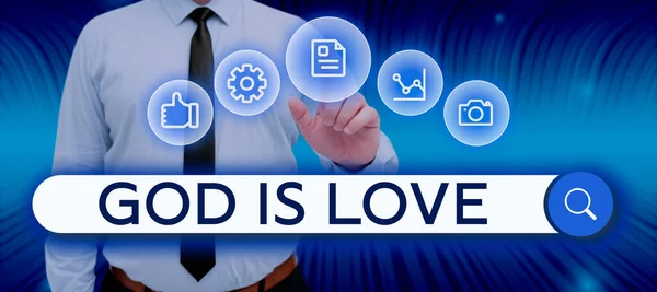 Text caption presenting God Is Love, Business overview Believing in Jesus having faith religious thoughts Christianity