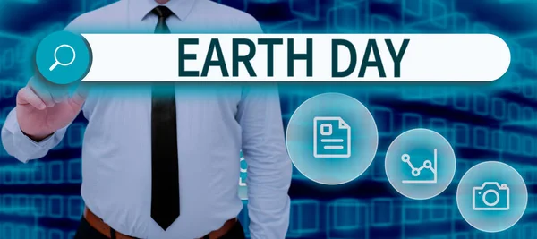 Text Sign Showing Earth Day Concept Meaning Worldwide Celebration Ecology — Stock Photo, Image