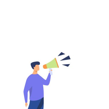 Businessman Show Message with megaphone. Displayed With Drawings Around.