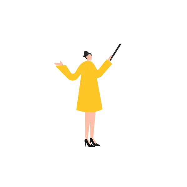 Femme Affaires Pointant Vers Plaque Blanche Tout Faisant Une Annonce — Image vectorielle