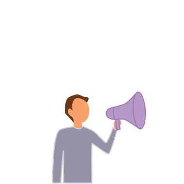 Businessman Show Message with megaphone. Displayed With Drawings Around.
