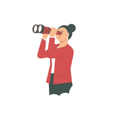 Dürbünlü Kadın Görünüşü Düz Bakıyor