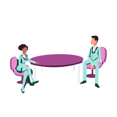 İş arkadaşları gündemi tartışıyor ve yepyeni bilgiler ediniyor. Vektör resmi.