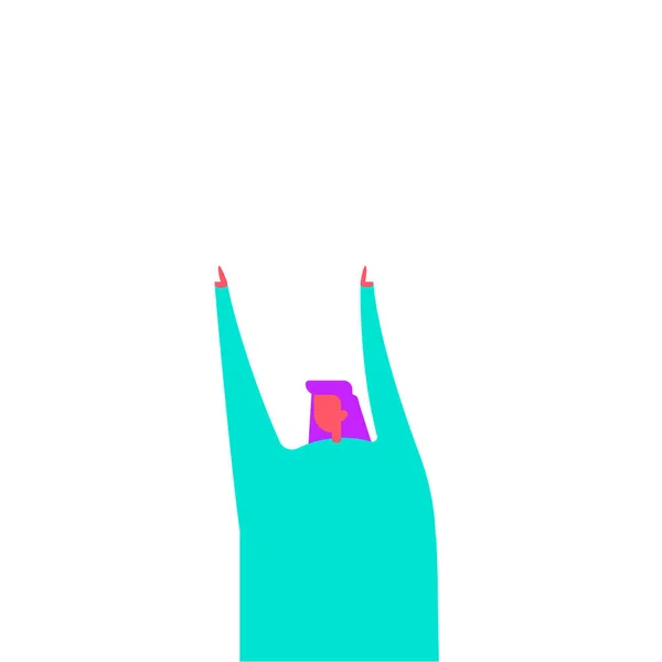 Femme Dessin Debout Sur Lever Les Deux Mains Dans Célébration — Image vectorielle