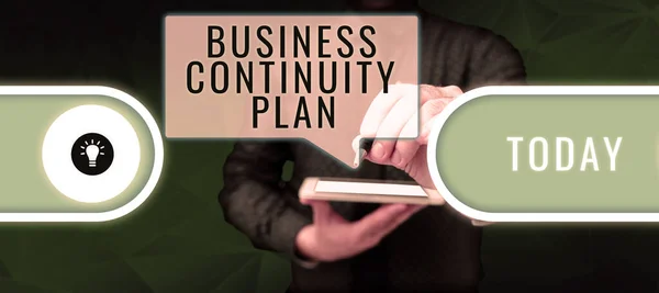 Podepsat Zobrazení Business Continuity Plan Obchodní Přehled Vytváření Systému Prevence — Stock fotografie