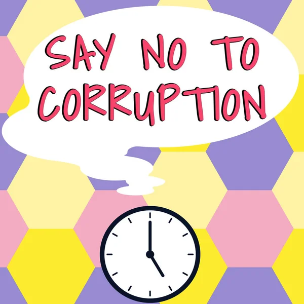 Text Bildtext Presenterar Säga Nej Till Korruption Affärsidé Införa Decentraliserat — Stockfoto