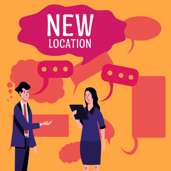 Writing Displaying Text New Location Business Showcase Get Located New — 图库照片