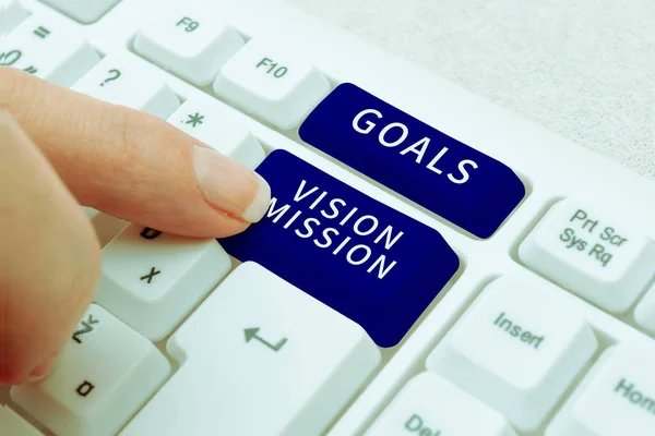 Konzeptionelle Anzeige Ziele Vision Mission Geschäftskonzept Praktischen Planungsprozess Verwendet Community — Stockfoto