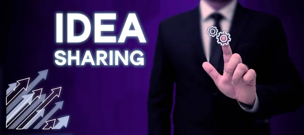 Sign Exibindo Idea Sharing Vitrine Negócios Startup Lançar Produto Inovação — Fotografia de Stock
