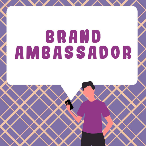Hand writing sign Brand Ambassador, Business overview agent accredited as the resident representative for a special brand