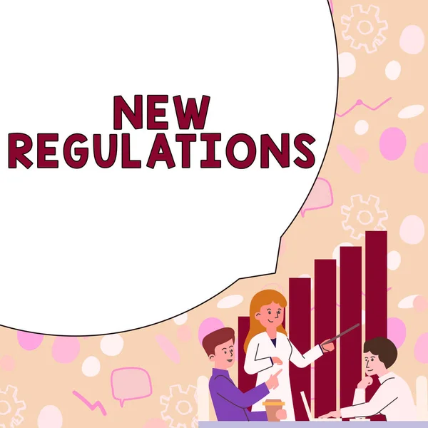 Texto Manuscrito Novos Regulamentos Word Escrito Sobre Regulamento Que Controla — Fotografia de Stock