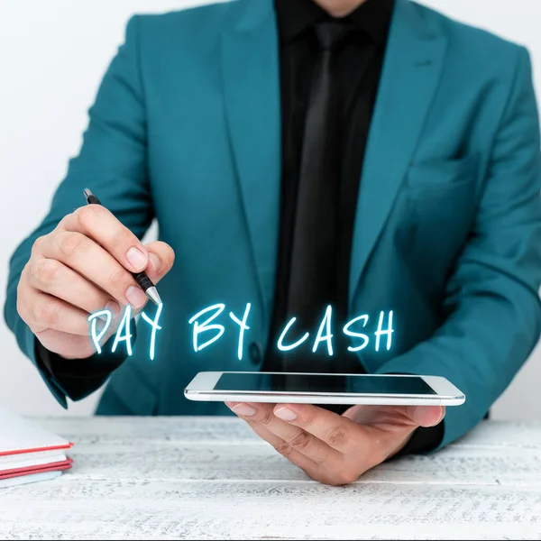 Konzeptionelle Darstellung Pay Cash Geschäftsidee Kunde Bezahlt Mit Geld Münzen — Stockfoto