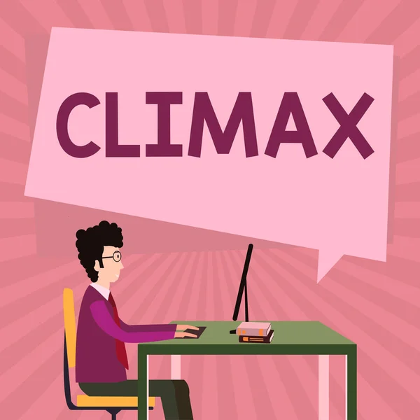 Climaxを提示するテキストキャプション 概念的な写真開発または解像度で最も高いまたは最も強烈な点 — ストック写真