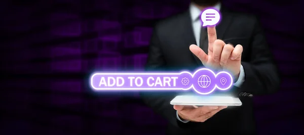 Cartel Escritura Mano Add Cart Word Online Buying Commerce Modern —  Fotos de Stock