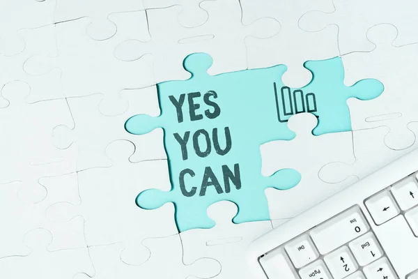 Inspiráló Szöveg Yes You Can Business Showcase Pozitivitás Ösztönzése Meggyőzni — Stock Fotó