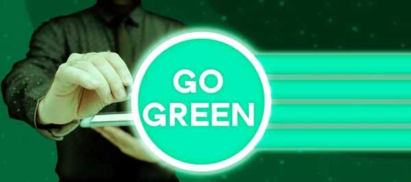 Tekst Pokazujący Inspirację Green Przegląd Biznesu Podejmowanie Bardziej Przyjaznych Dla — Zdjęcie stockowe