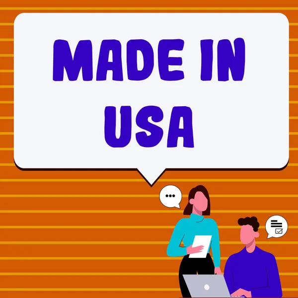 アメリカのブランドを意味するコンセプト アメリカで作られたインスピレーションを示すテキスト 地元の製品を製造 — ストック写真