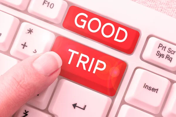 Text Sign Showing Good Trip Business Idea Journey Voyage Run — Stock Photo, Image