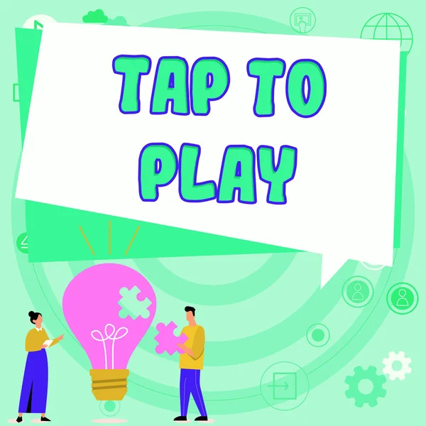 Bildunterschrift Tap Play Business Showcase Berühren Sie Den Bildschirm Ein — Stockfoto