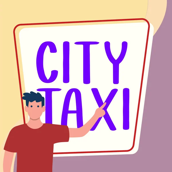 都市タクシーを示すテキスト記号 非共有ライドのために多くの場合 ドライバーと雇用のための車両のビジネスアプローチの種類 — ストック写真